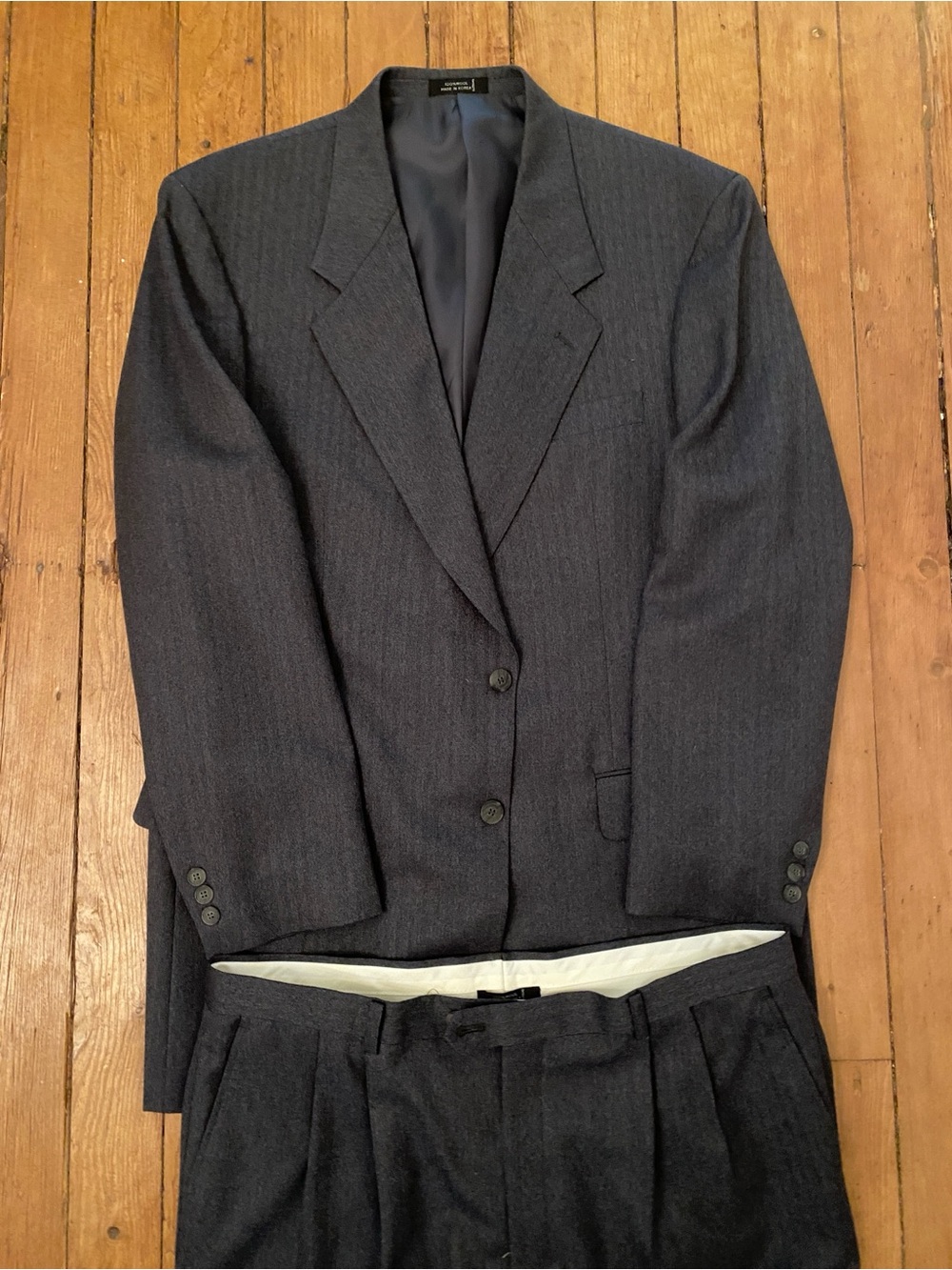 Vintage 90s grey/blue herringbone pattern wool 2 piece suit 44Long